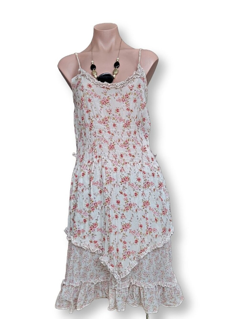 Sun White Floral Lace Cottagecore Maxi Sundress Summer Dress (OS)
